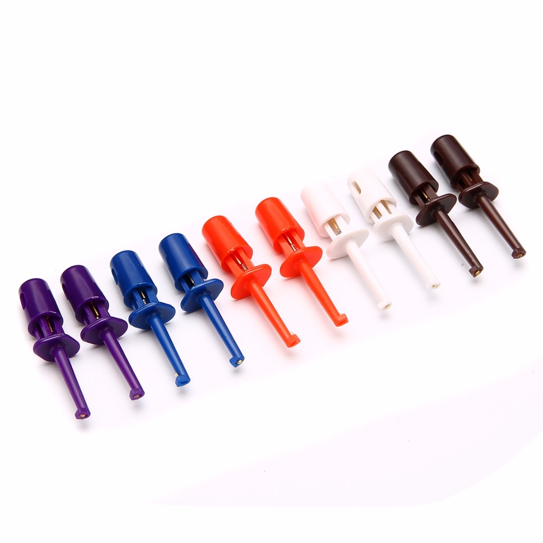 10pcs Multimeter Wire Lead Test Hook Clip Electronic Mini Test Probe Set Red White Blue Black Purple For Repair Tool