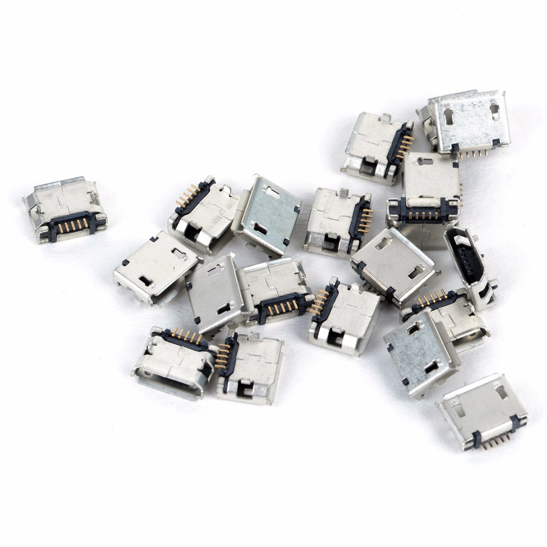 20pcs/lot 5 Pin SMT Socket Connector Micro USB Type B Female Placement SMD DIP Socket Connector