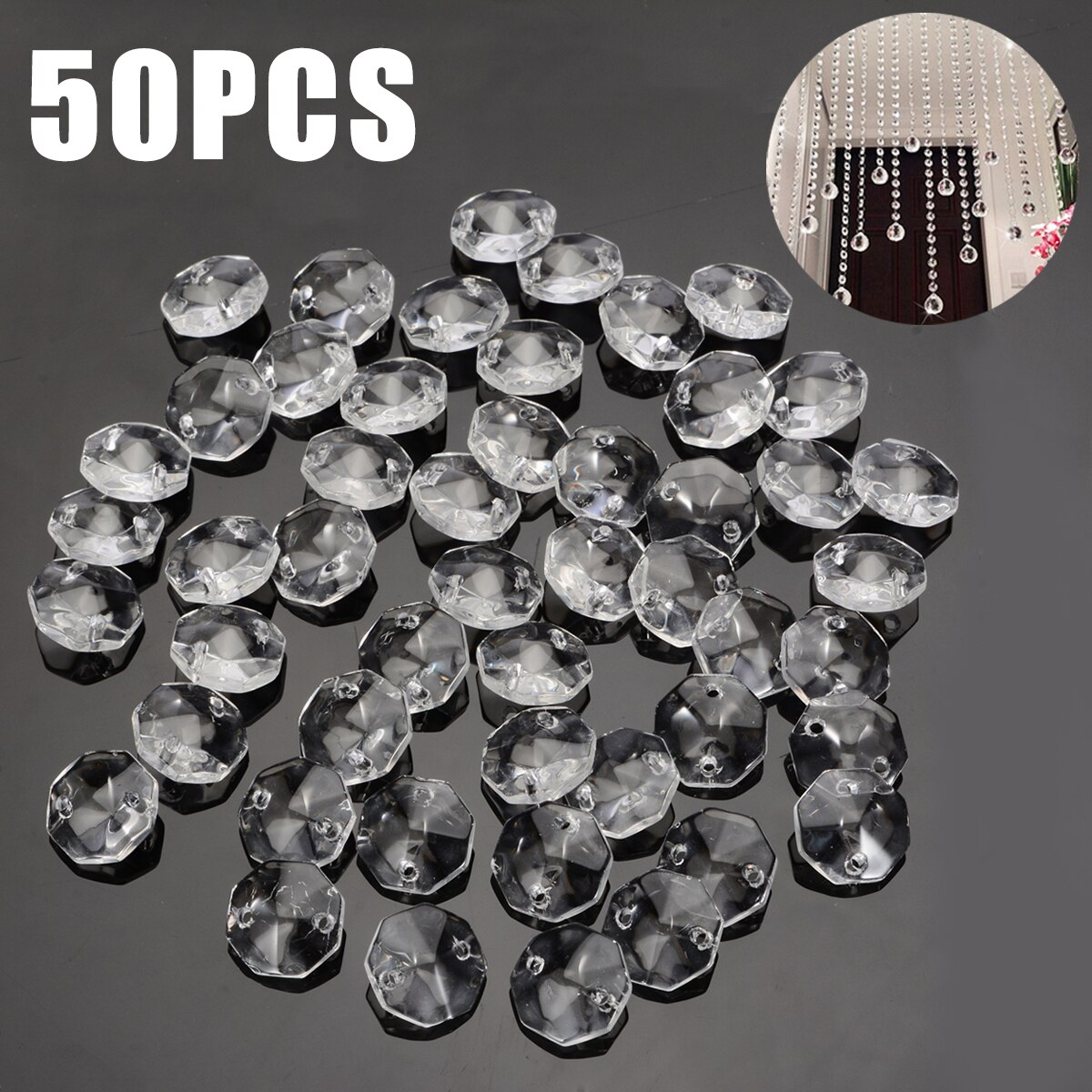 50Pcs 14mm Crystal Glass Prisms Octagonal Beads Lamp Glass Chandelier Parts for Pendant Decoration