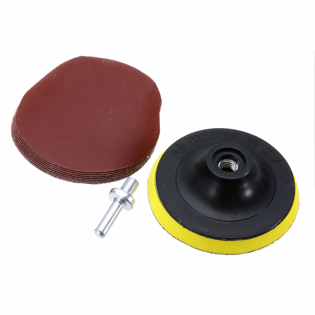 10Pcs Mayitr Durable Sanding Disc Sander 1000 Grits 4" + Hook Loop Sanding Backer Pad 100mm + Shank 45x7mm For Polishing