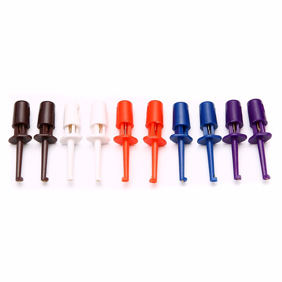 10pcs Multimeter Wire Lead Test Hook Clip Electronic Mini Test Probe Set Red White Blue Black Purple For Repair Tool