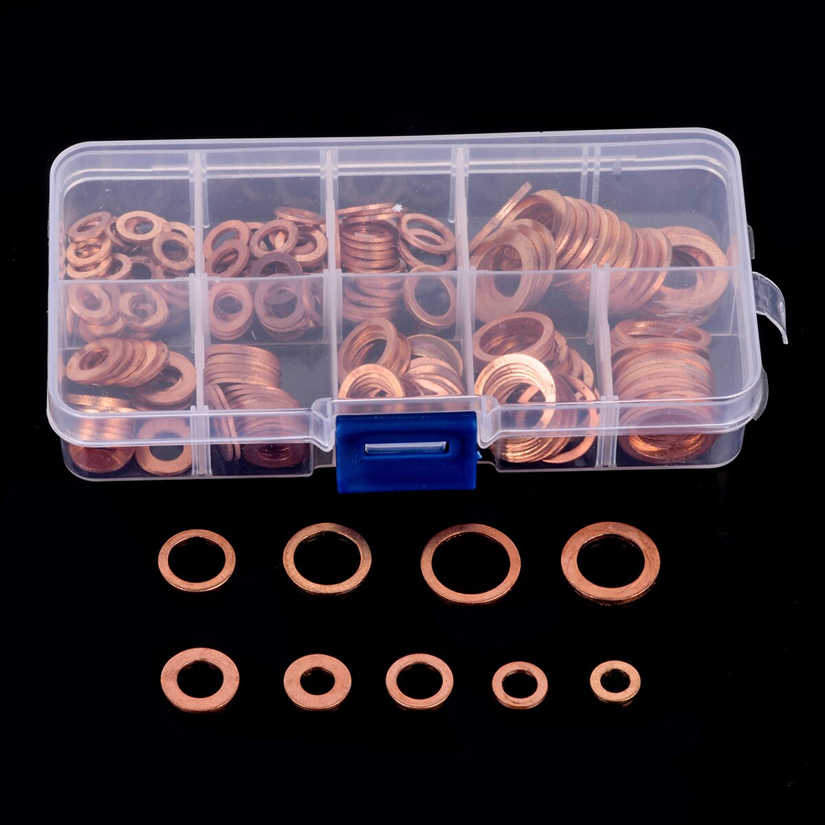 200pcs M5-M14 Professional Assorted Copper Washer Gasket Set Flat Ring Seal Assortment Kit with Box For Hardware Accessories