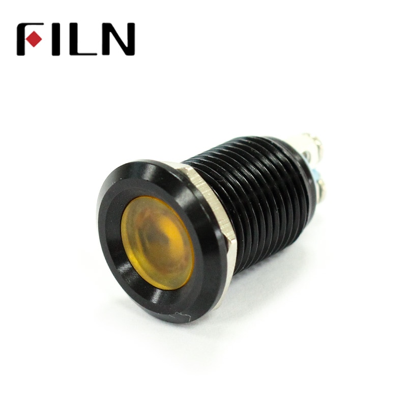 12mm waterproof black house Signal lamp LED Metal Indicator light Flat  LIGHT 3V 6V 12V 24V 220V screw connect (3)