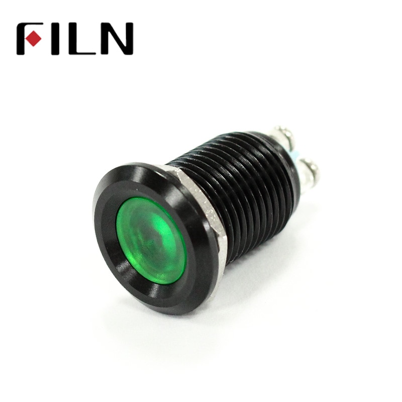 12mm waterproof black house Signal lamp LED Metal Indicator light Flat  LIGHT 3V 6V 12V 24V 220V screw connect (5)