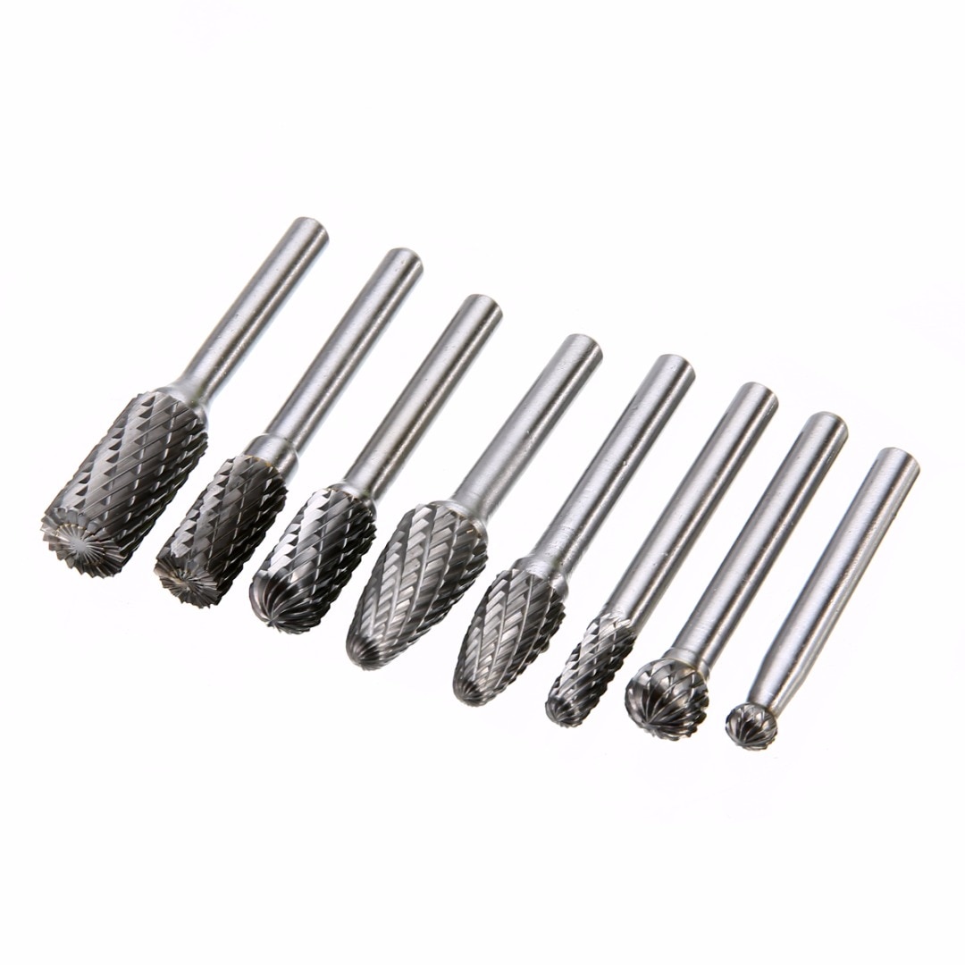 8pcs 1/4" 6mm Tungsten Carbide Burr Bits Rotary Cutter Files CNC Engraving Tool Set 45-65mm Length Mayitr