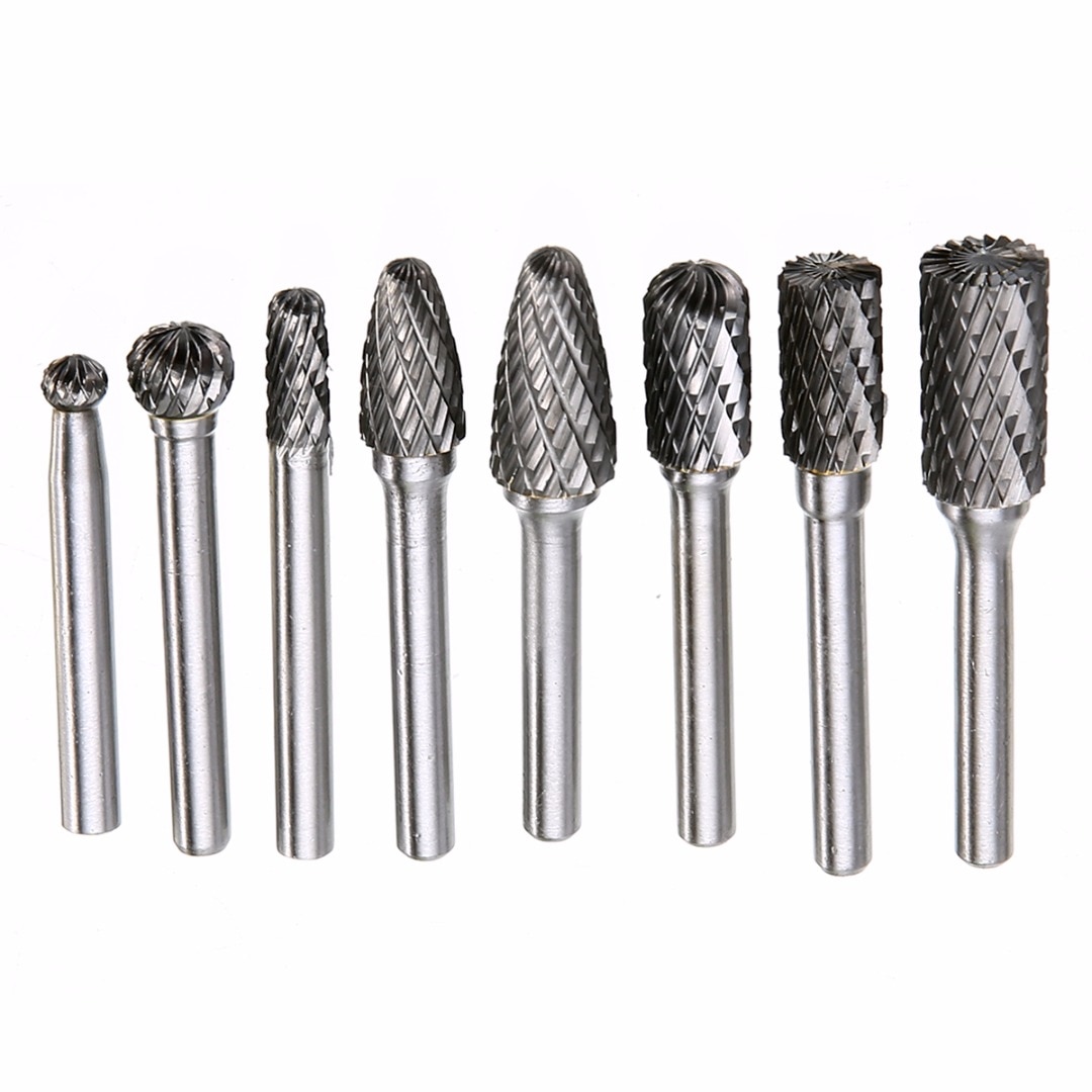 8pcs 1/4" 6mm Tungsten Carbide Burr Bits Rotary Cutter Files CNC Engraving Tool Set 45-65mm Length Mayitr