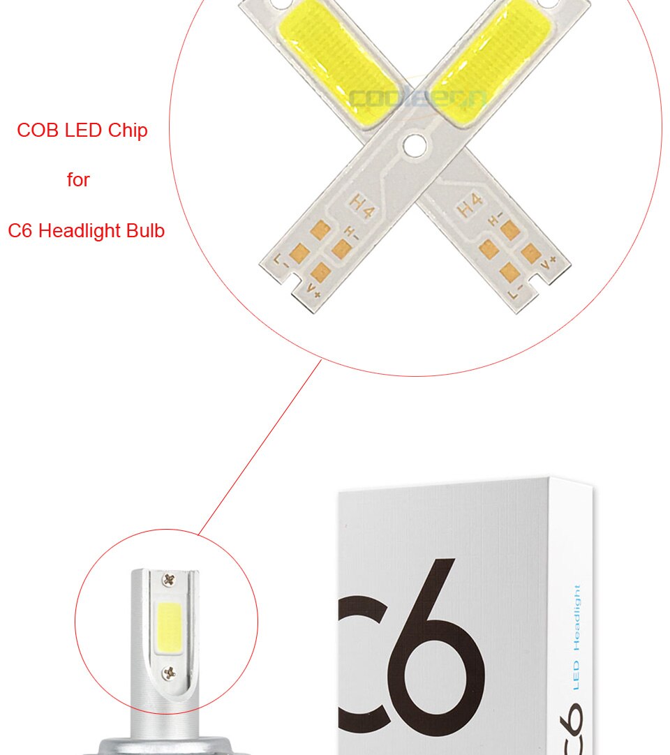 4pcs COB LED Chip for C6 Car Headlight Bulbs H1 H3 H4 H7 COB Chip Light Source Cold White Color C6 LED Lamp Auto Headlamp Chips (6)