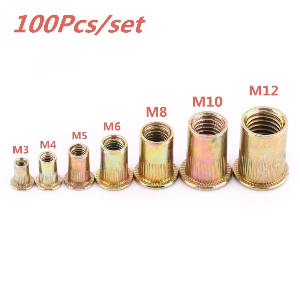 100Pcs-Set-Carbon-steel-Rivet-Nuts-M3-M4-M5-M6-M8-M10-M12-Flat-Head-Rivet