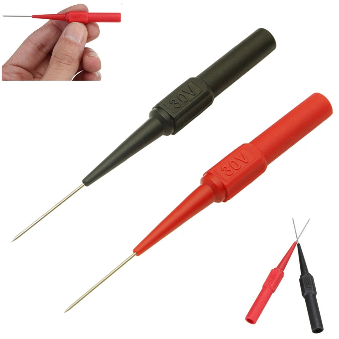 2pcs Insulation Piercing Needle Non-destructive Multimeter Test Probes Red/Black 30V-60V Mayitr For Banana Plug