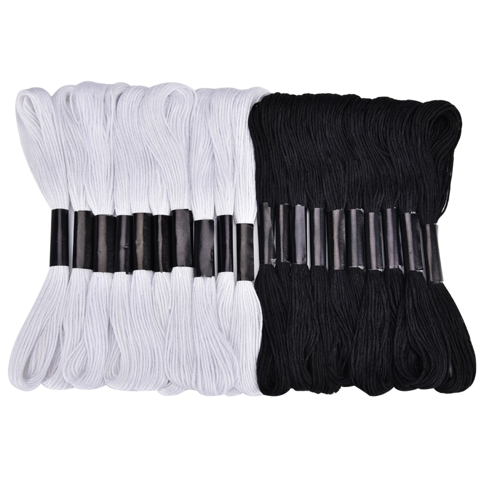 Black and White Cross Stitch Thread Embroidery Floss Skeins Black Color Hand Sewing Threads DIY Craft Needlework Accessory (1)
