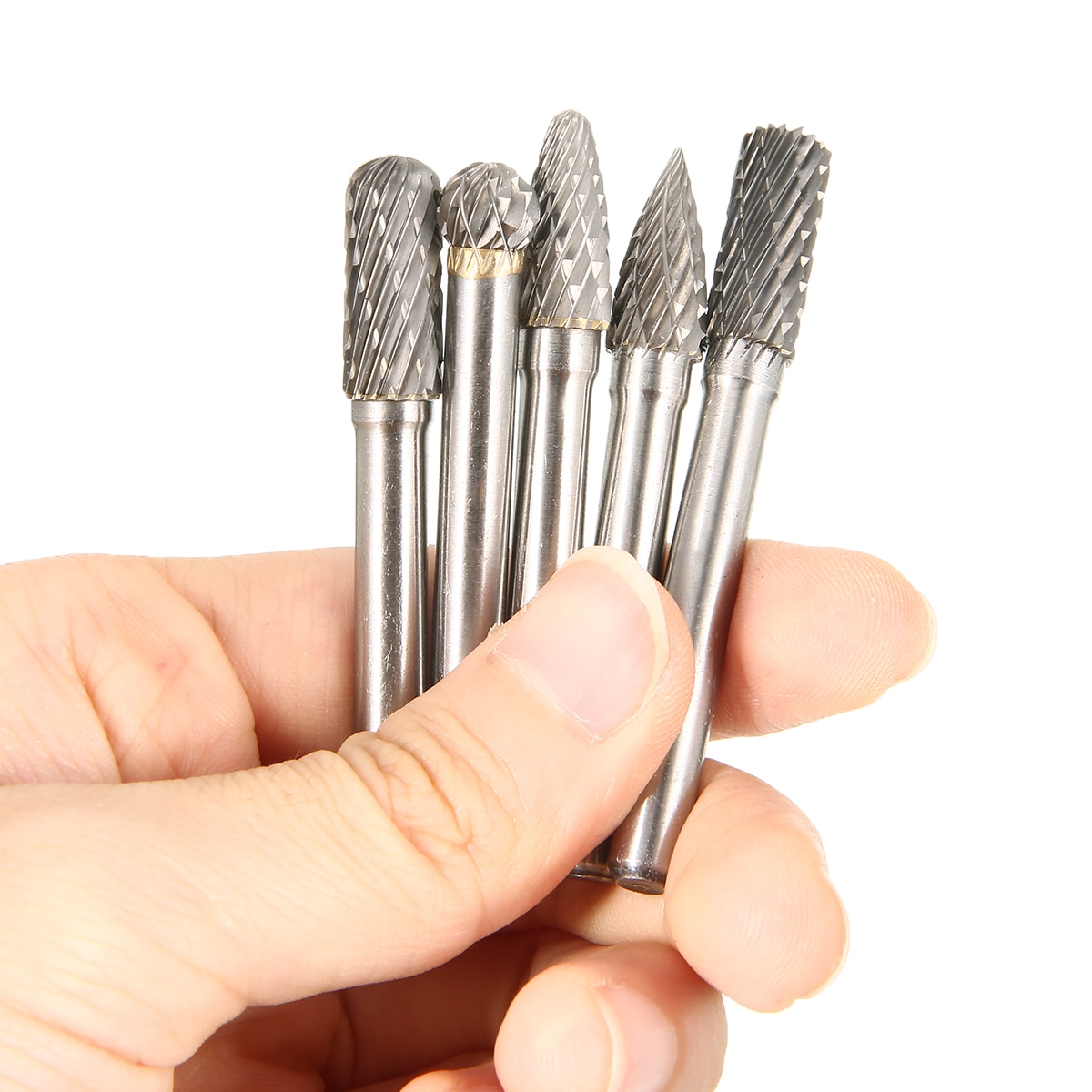 New 5pcs Tungsten Carbide 8mm Rotary Point Burrs Electric Grinder 6mm Shank Bits Set For Finishing Metal Molds Processing