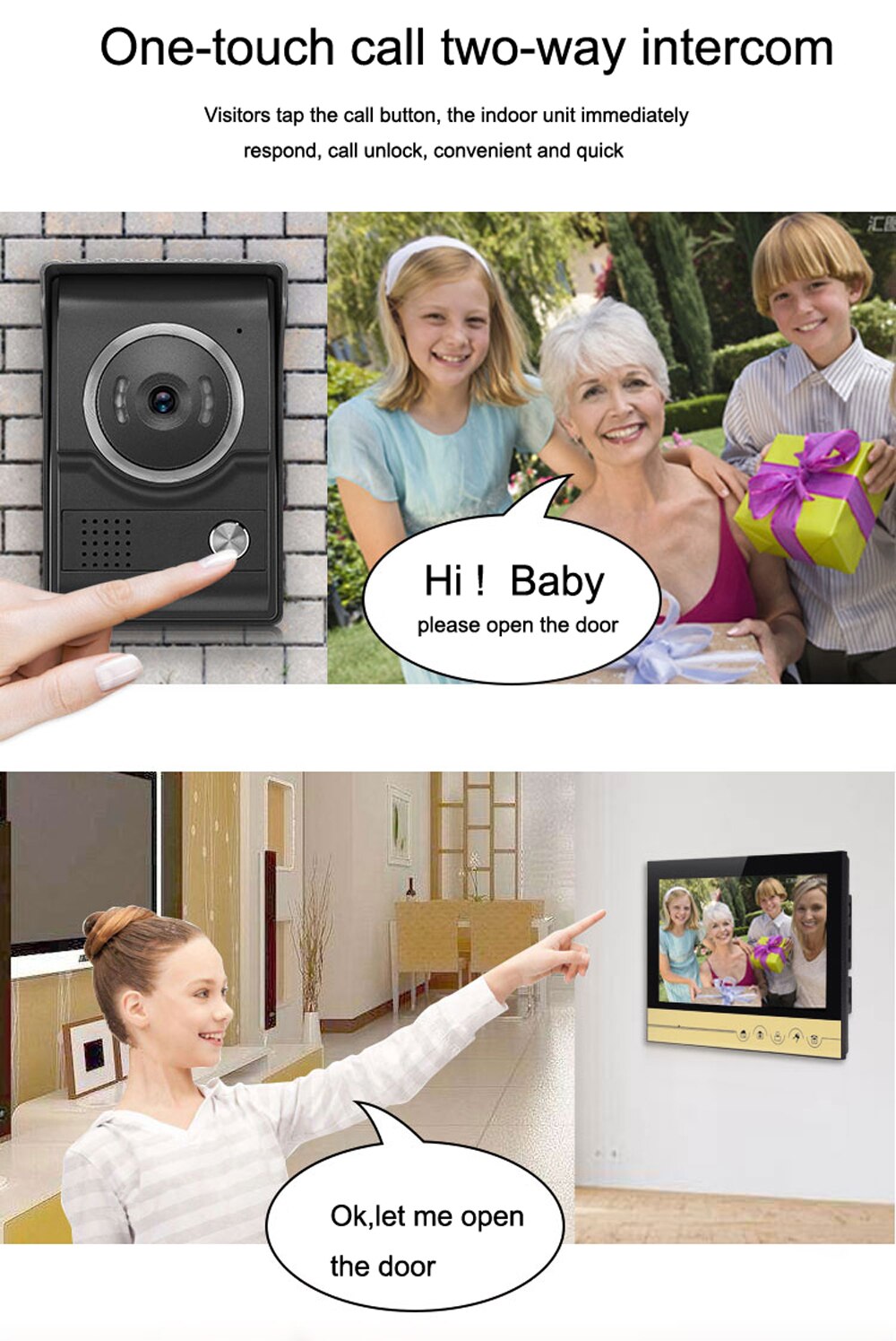 function about indoor monitor and outdoor camera  80 Degree 700TVL HD Color Door Phone Camera Unit For Home Video Doorphone Intercom Access Control System