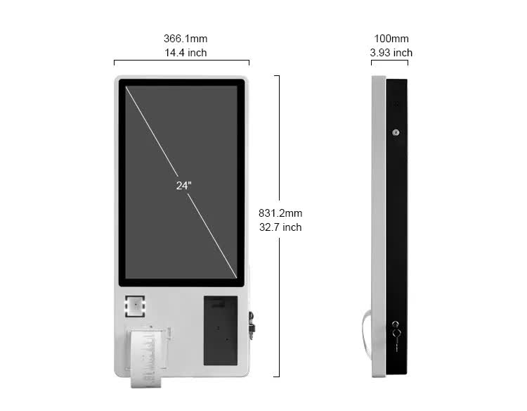 Wall mount 24 inch self service ordering payment kiosk machine for fast food restaurant