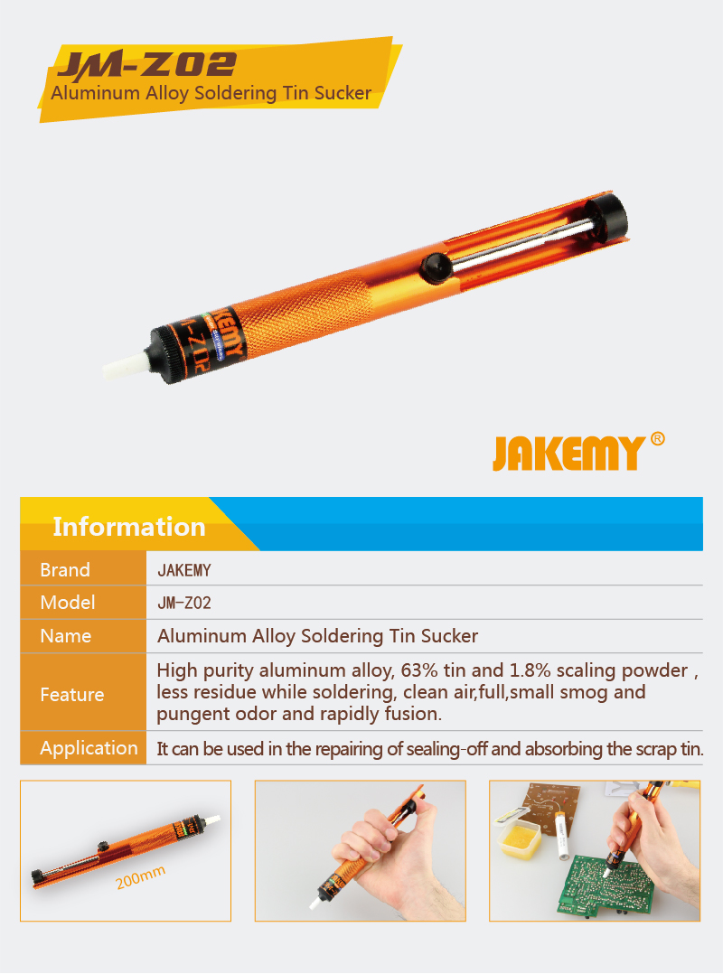 JAKEMY JM-Z02  Professional Aluminum Alloy Solder Sucker Tin Sucker with  Anti-slip Handle for Desoldering
