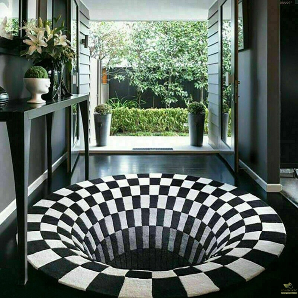D-coration-de-la-maison-salon-couloir-tapis-noir-blanc-grille-impression-3D-Illusion-Vortex-sans