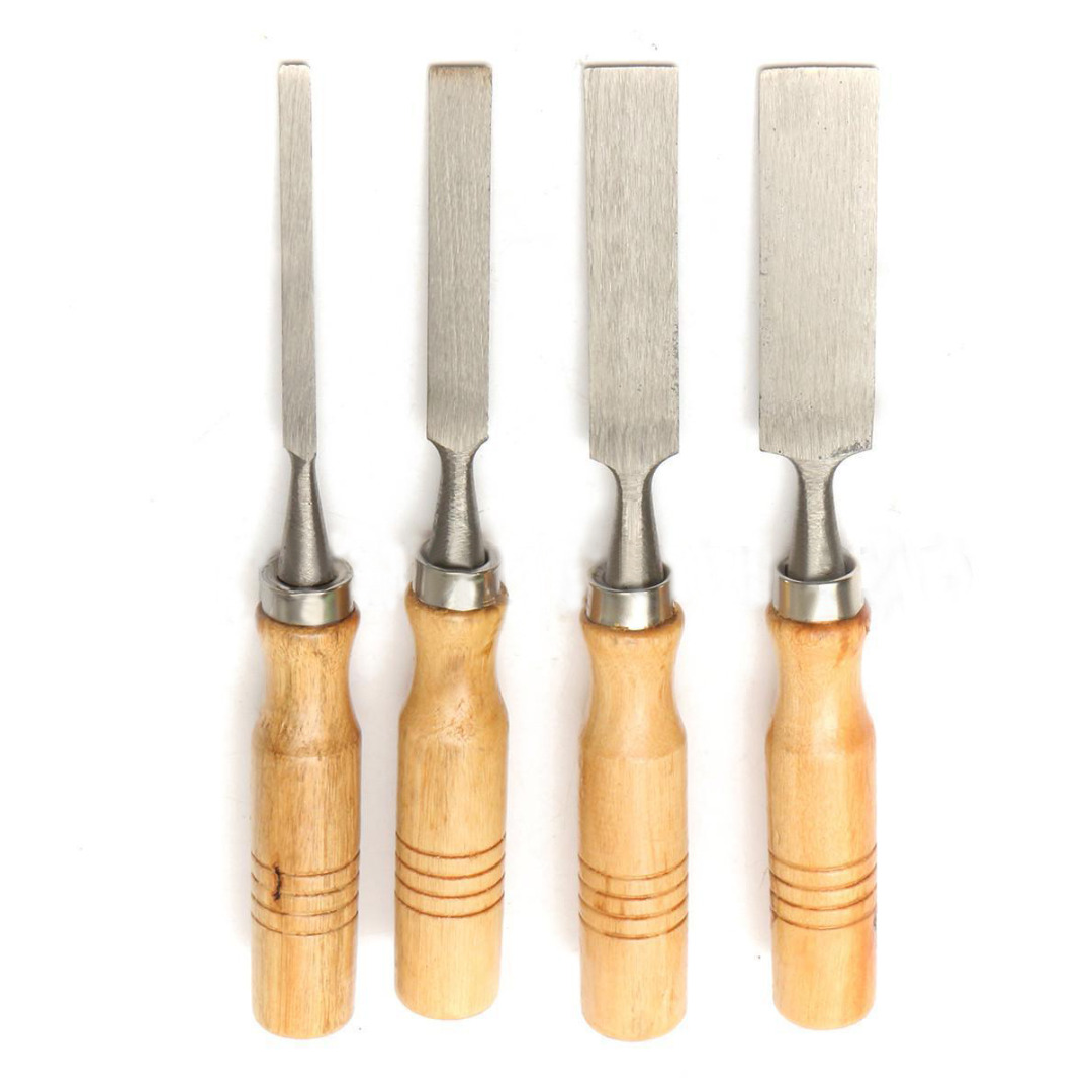 DWZ 4pcs 8/12/16/20mm Woodworking Carving Hand Chisels Tool Set with Wooden Handle