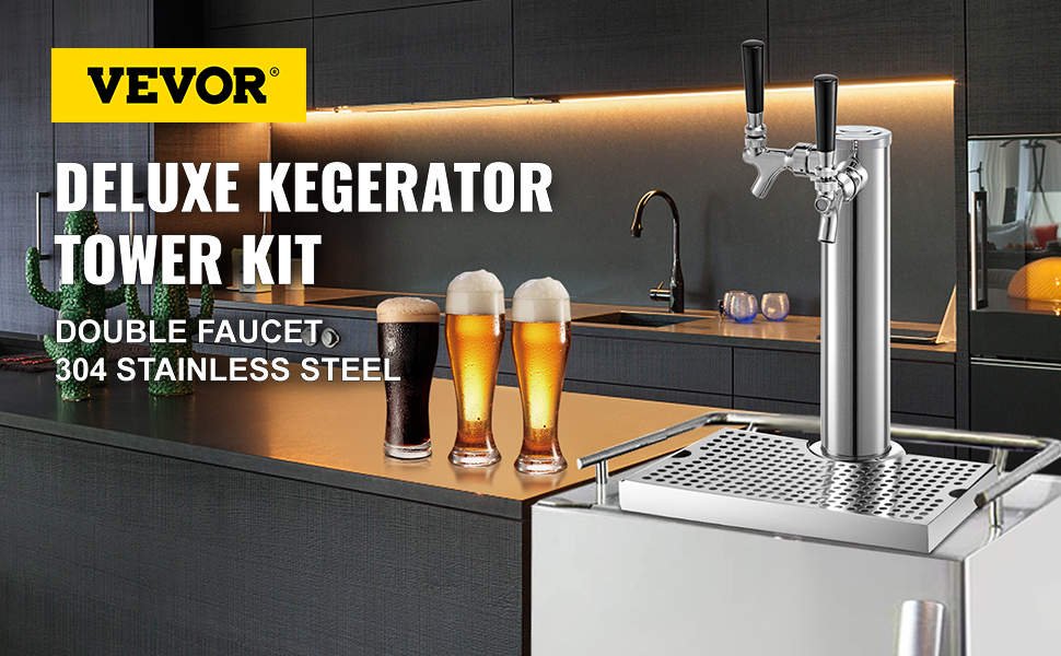 kegerator tower kit,double faucet,stainless steel