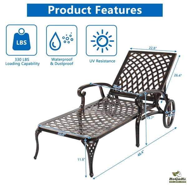 193*64.5*93cm 靠背可调节 古铜色 庭院铸铝躺床 N001-56