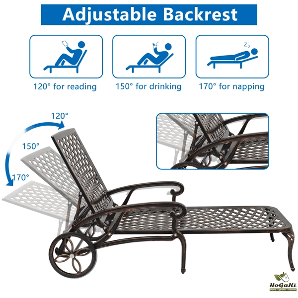 193*64.5*93cm 靠背可调节 古铜色 庭院铸铝躺床 N001-31