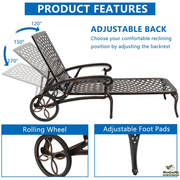 193*64.5*93cm 靠背可调节 古铜色 庭院铸铝躺床 N001-32