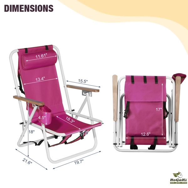 2pcs 23*21.7*31.5in 芭比粉色 沙滩椅 钢管 牛津布 120kg 4档调节 N001-35