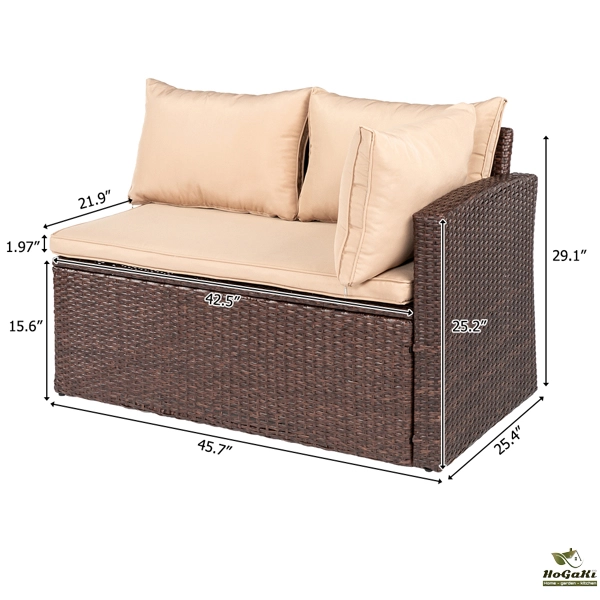  塑木桌八件套 棕色木纹藤 米黄色座垫 -37