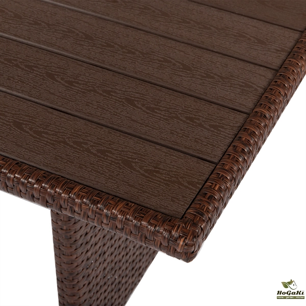  塑木桌八件套 棕色木纹藤 米黄色座垫 -39