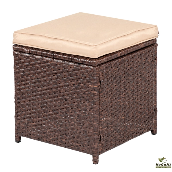  塑木桌八件套 棕色木纹藤 米黄色座垫 -40