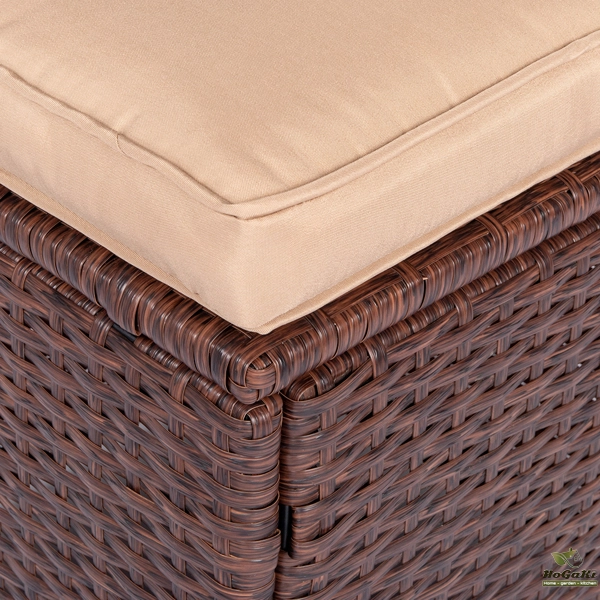  塑木桌八件套 棕色木纹藤 米黄色座垫 -52