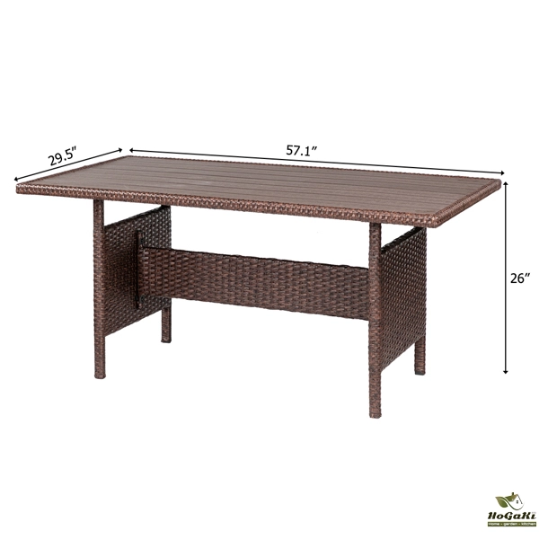  塑木桌八件套 棕色木纹藤 米黄色座垫 -31