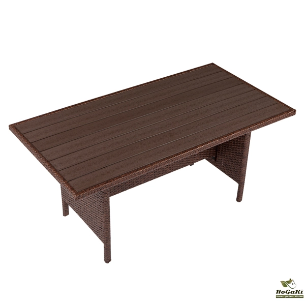  塑木桌八件套 棕色木纹藤 米黄色座垫 -32