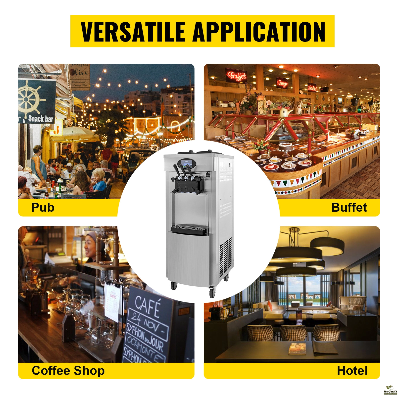 VEVOR soft ice cream machine with versatile application in pub, buffet, coffee shop, hotel.