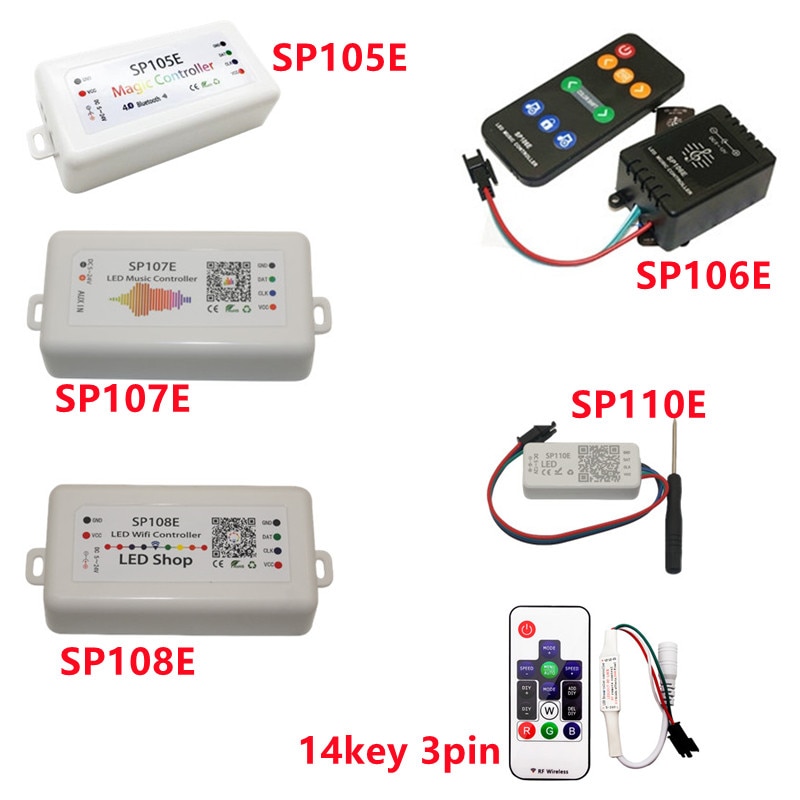 SP110E SP105E SP108E SP106E SP107E 14key 3pin Controller WS2812B Bluetooth SK6812 RGB/RGBW APA102 WS2811 led strip