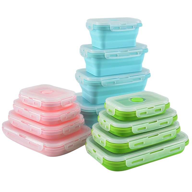 5 Sizes Lunch Box Collapsible Silicone Food Storage Container ...