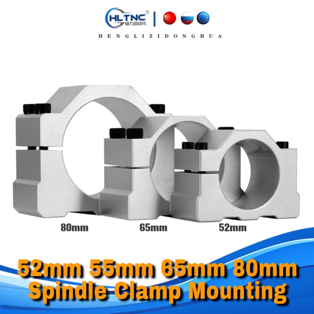 52mm 55mm 65mm 80mm Spindle Clamp Mounting Bracket With 4 Screws For 400W 500W 1.5KW 2.2KW Spindle CNC Milling Motor Machine