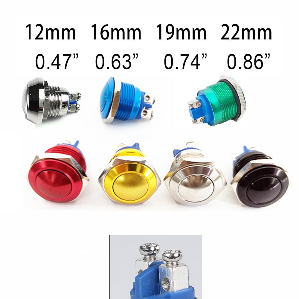 Screw Electronic Button Switch Metal Pressure Switch Waterproof Momentary Push Button 12v 240v Switches 12/16/19/22mm