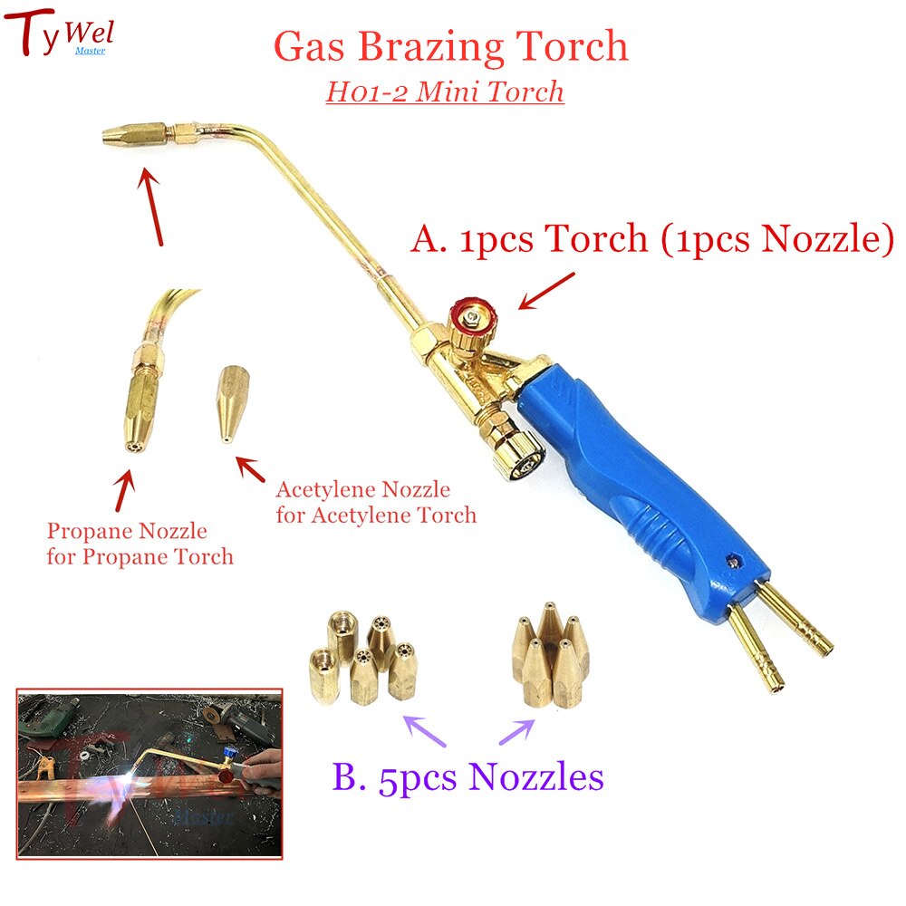 Mini Gas Brazing Torch H01-2 Oxygen Propane Gas Natural Coal Gas LPG for Weld Braze Solder Steel Copper Aluminum Silver