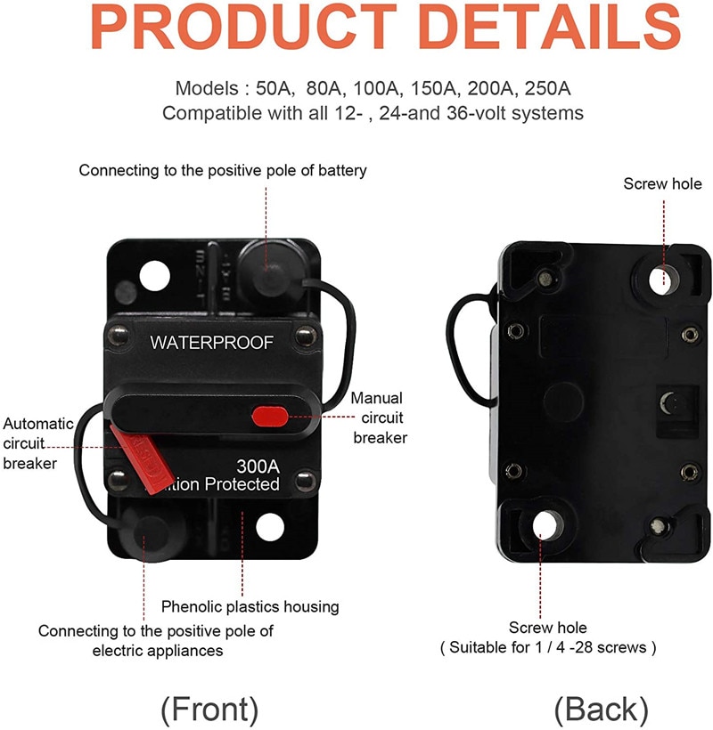 50-300A AMP Circuit Breaker Dual Battery IP67 Waterproof 12V 24V Fuse ...