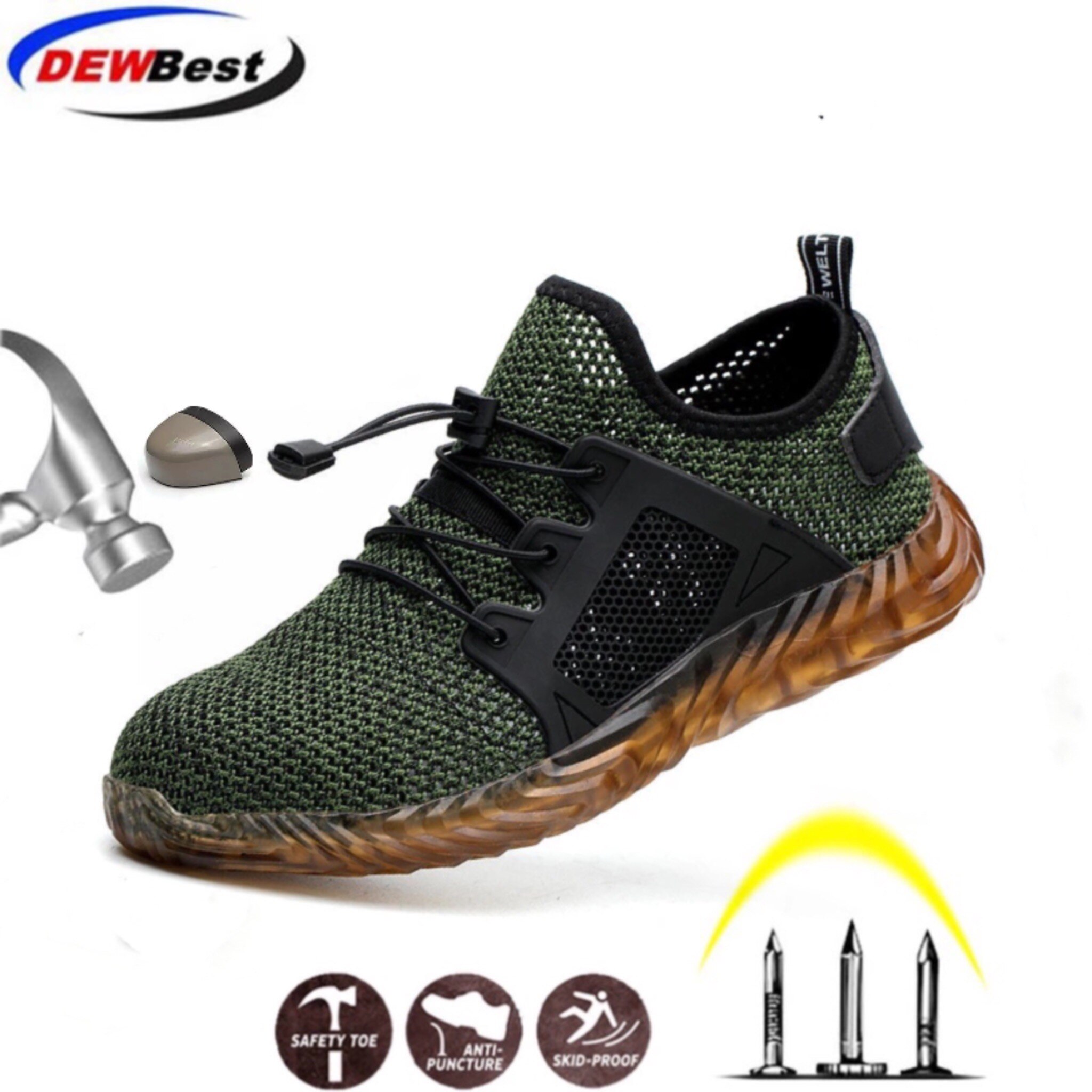 DEWBEST New Breathable Mesh Safety Shoes Men Light Sneaker Indestructible Steel Toe Soft Anti-piercing Work Boots Plus size