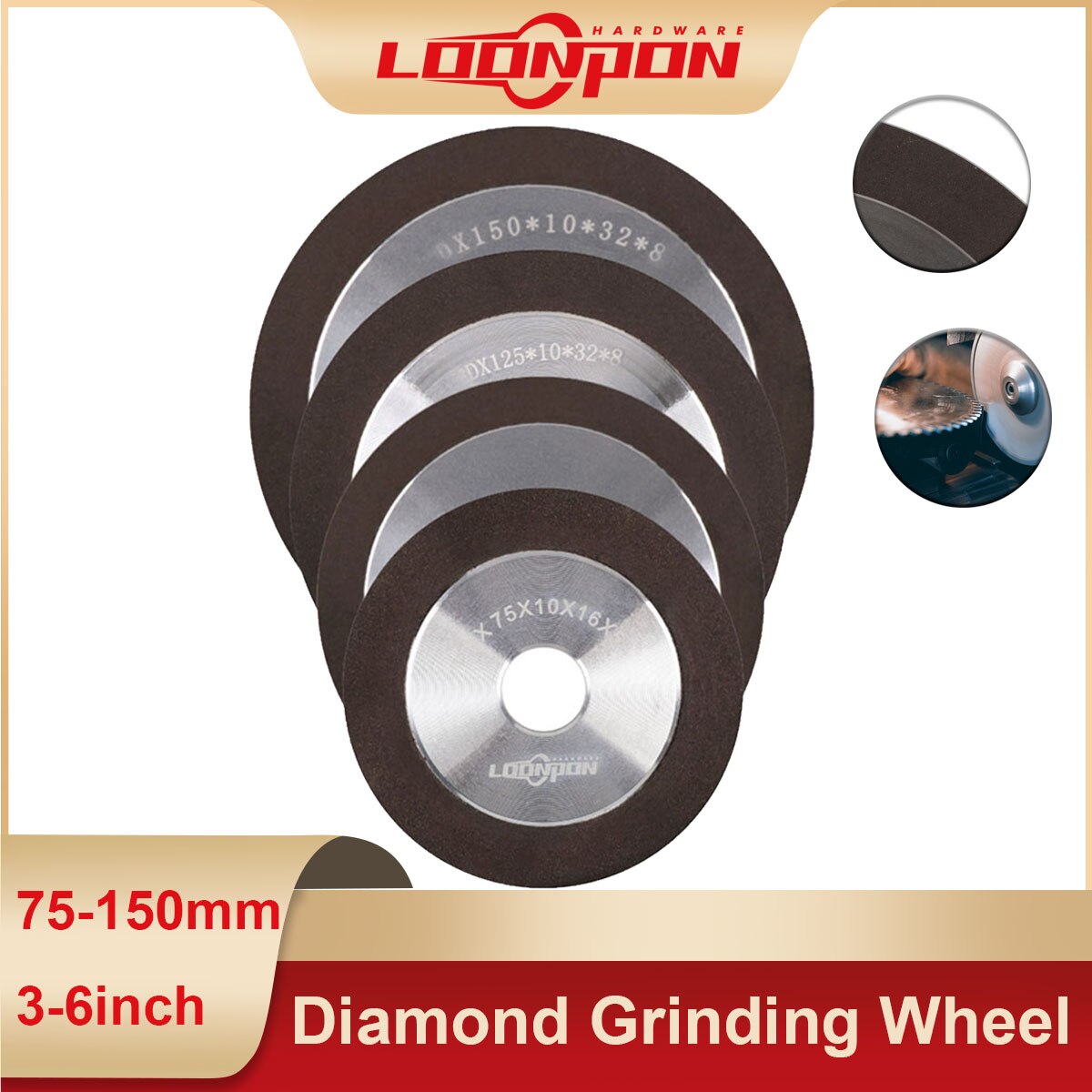 1Pc Diamond Grinding Wheel 75/100/125/150mm 150/180/240/320/400 Grit  Tungsten Steel Milling Tool Carbide Metal Grinding Disc
