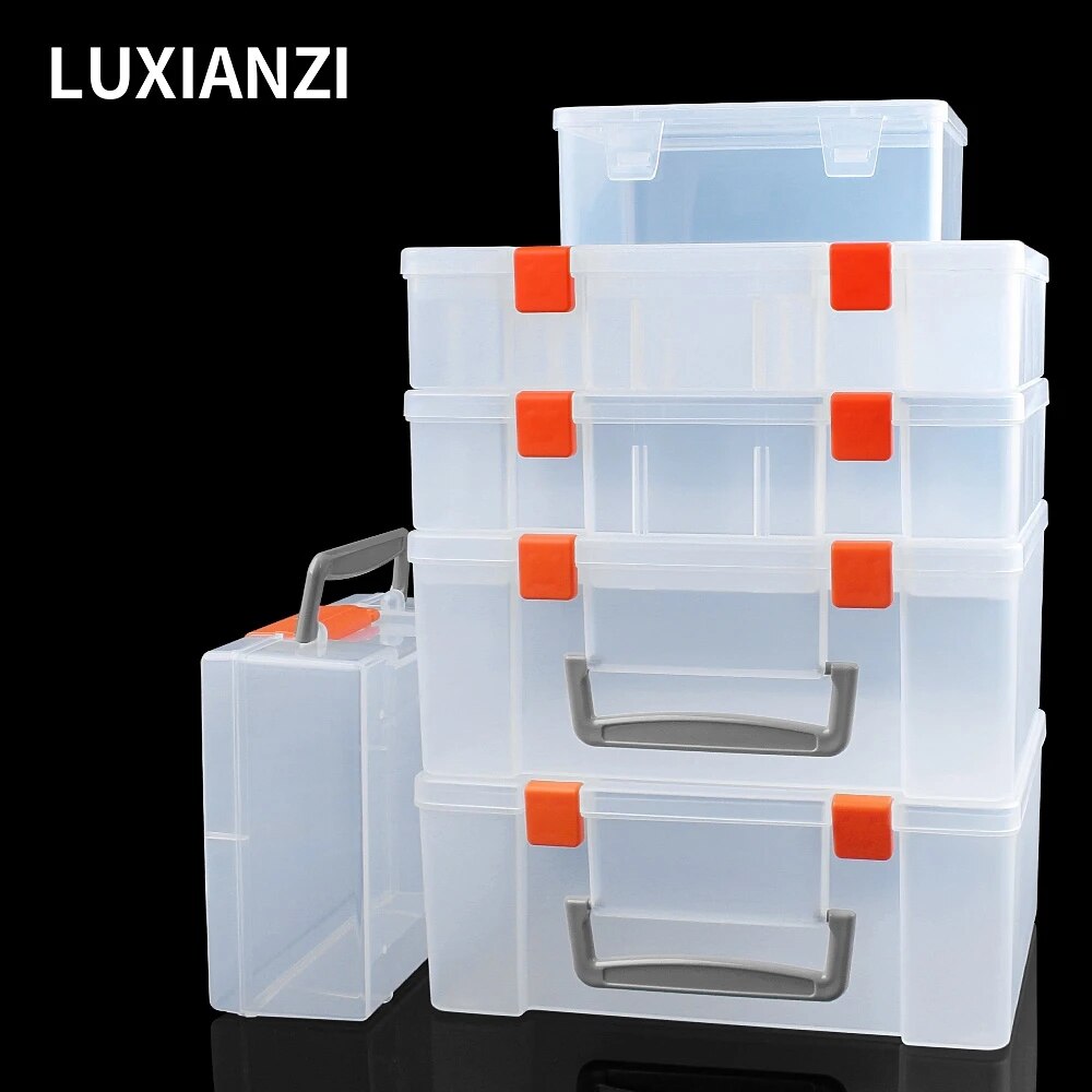 LUXIANZI Plastic Tool Storage Box With Locking Handle Removable Compartment Repair Hardware Tools Portable Case Shockproof