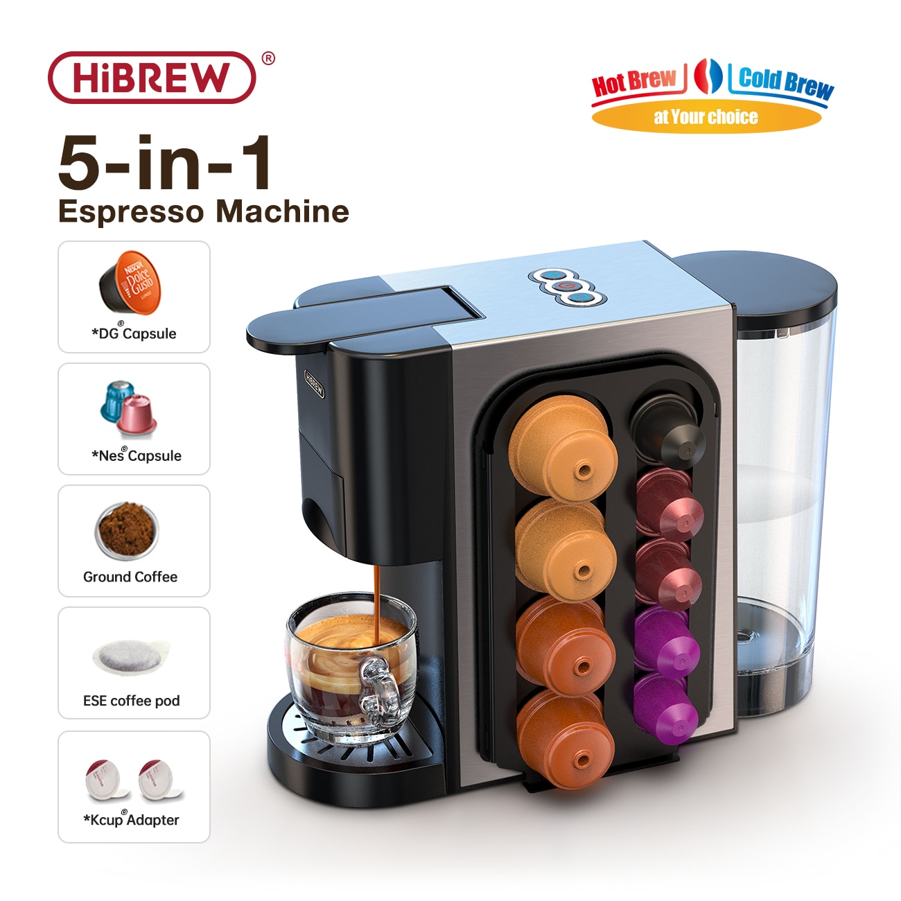 HiBREW Coffee Machine Cafetera Hot/Cold 5in1 Multiple 19Bar Dolce Gusto