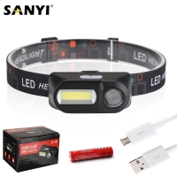 Sanyi Mini COB LED Headlight Headlamp Head Lamp Flashlight USB Rechargeable 18650 Torch Camping Hiking Night Fishing Light