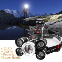 Drop Shipping  Powerful Headlight 5 LED T6 headlamp ZOOM Flashlight Torch Hunting head light Fishing light camping lantern