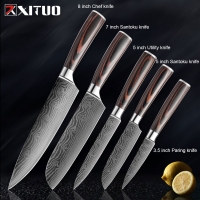 XITUO Chef Knife Set Laser Damascus Japanese Knife Stainless Steel Paring Utility Santoku Slicing Cleaver Knives Cooking 1-5pc