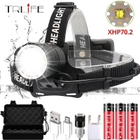 Super Bright XHP70.2 USB Rechargeable Led Headlamp XHP70 Most Powerfull Headlight Fishing Camping ZOOM Torch by 3*18650 battery