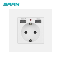 SRAN EU Power socket with usb charging for home,Type-c Usb plug 5V 2A PC Panel 86*86mm Usb wall socket LED ON/OFF 16A Outlet