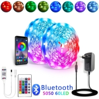 Bluetooth LED Strip Light RGB 5050 SMD 2835 Flexible Ribbon Fita Led Light Strip RGB 5M 10M 15M Tape Diode DC12V 60LED/M+Adapter