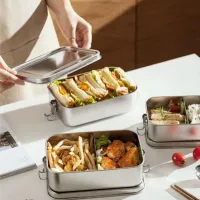 Stainless Steel Square Lunch Box Sealed Insulation Bento Box Lunch Box Canteen Large Capacity Compartment Lunch Box