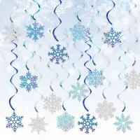 24 Frozen style blue and silver snowflake vortex decorations - Rainbow ceiling streamers, suitable for Christmas and New Year